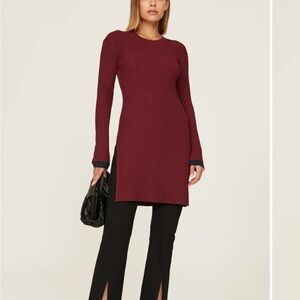 Marina Moscone Red Long Tunic Sweater Side Slit XS